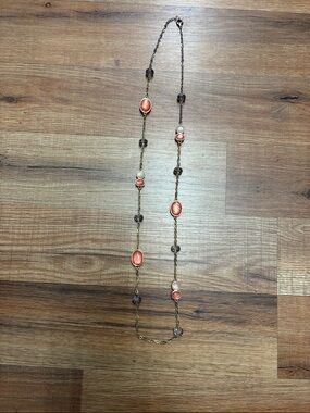 Coral Stone Station Long Necklace - Women Jewelry